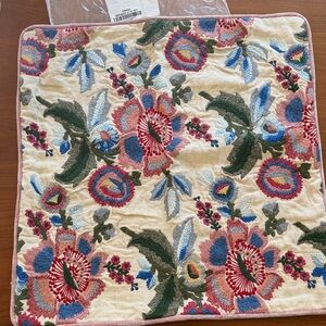 Pottery Barn Hand-Embroidered Floral Decorative pillow in Cream, Pink & Blue